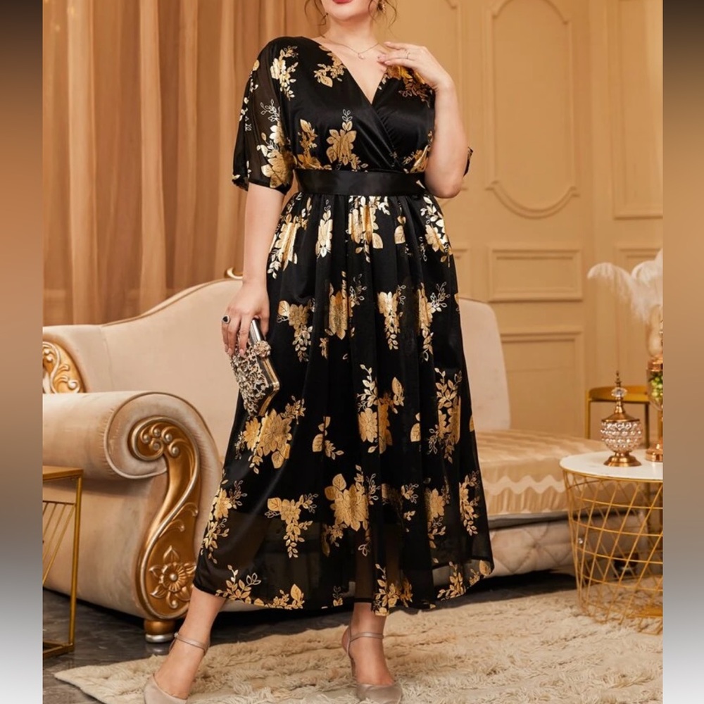 Elegant Black and Gold Floral Dress